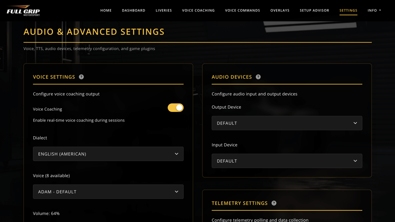 Settings Panel